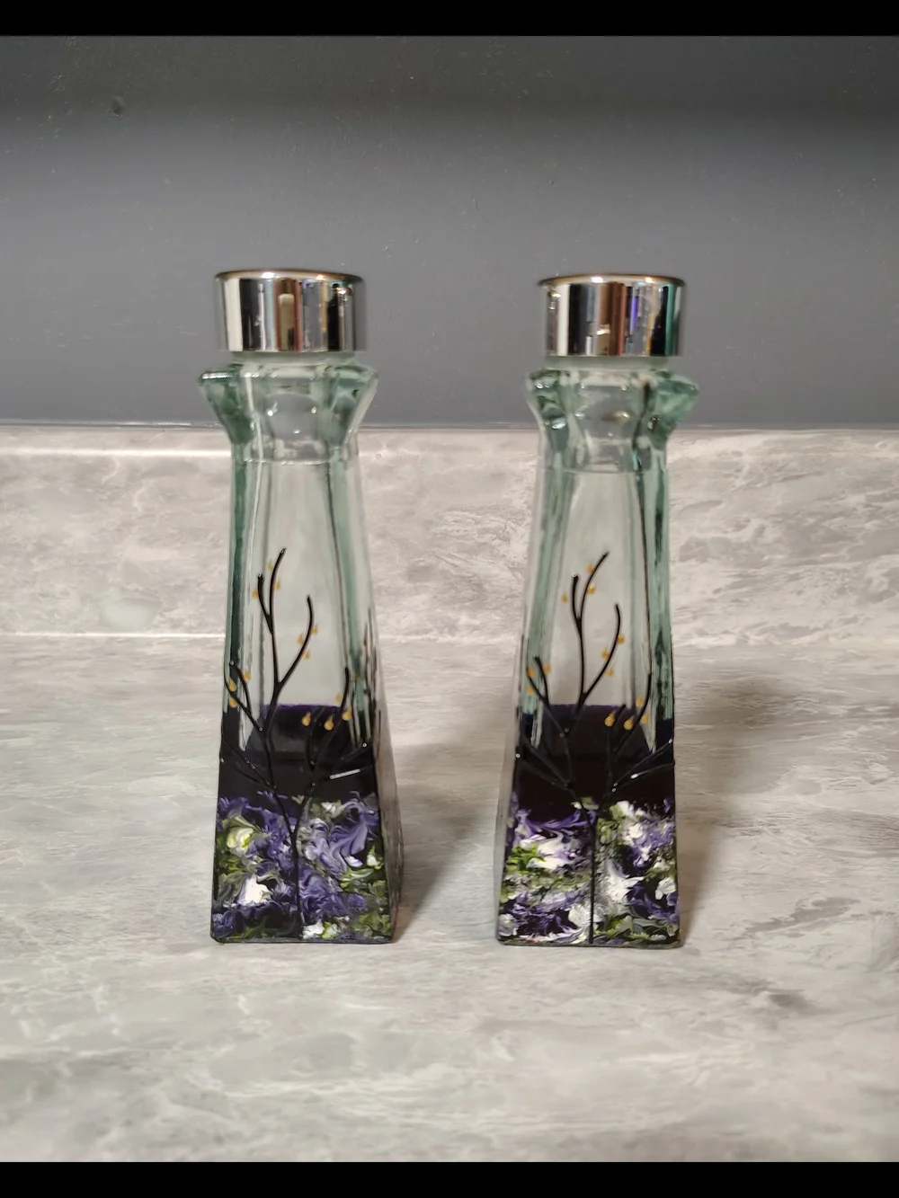 Hand Painted Art Glass Salt and Pepper Shakers